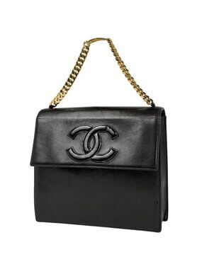 Chanel CC Logo Handbag Chain Leather Black